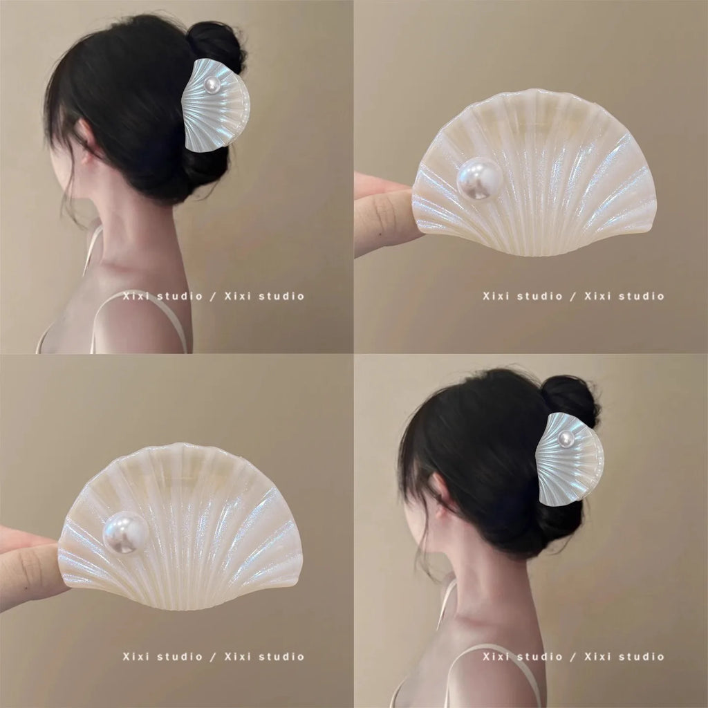 Super fairy pearl shell clip with atmosphere, shark clip on the back of the head, seaside vacation hair clip, 2025 new headwear